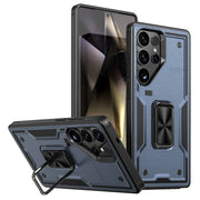 For Samsung Galaxy S25 Ultra 5G Ring Holder PC Hybrid TPU Phone Case(Navy Blue)