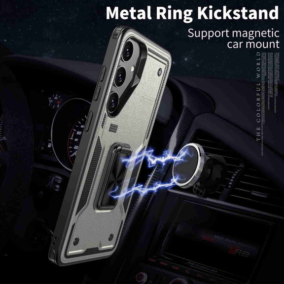 For Samsung Galaxy S25 Ultra 5G Ring Holder PC Hybrid TPU Phone Case(Titanium Grey)