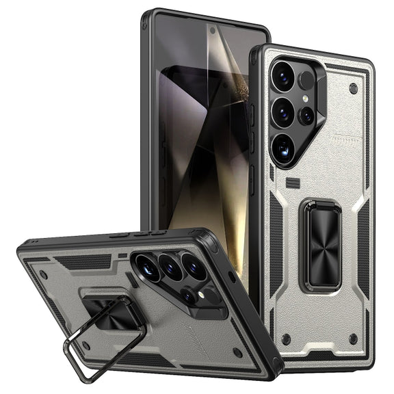 For Samsung Galaxy S25 Ultra 5G Ring Holder PC Hybrid TPU Phone Case(Titanium Grey)