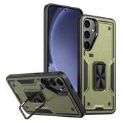 For Samsung Galaxy S25 5G Ring Holder PC Hybrid TPU Phone Case(Olive Green)