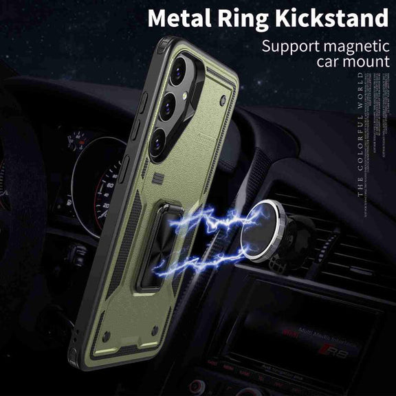 For Samsung Galaxy S25 5G Ring Holder PC Hybrid TPU Phone Case(Olive Green)