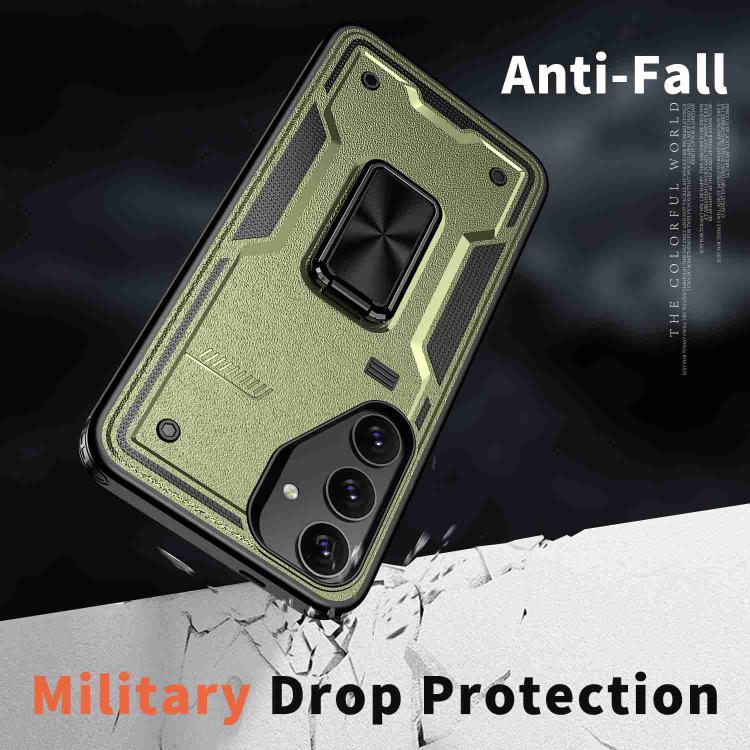 For Samsung Galaxy S25 5G Ring Holder PC Hybrid TPU Phone Case(Olive Green)