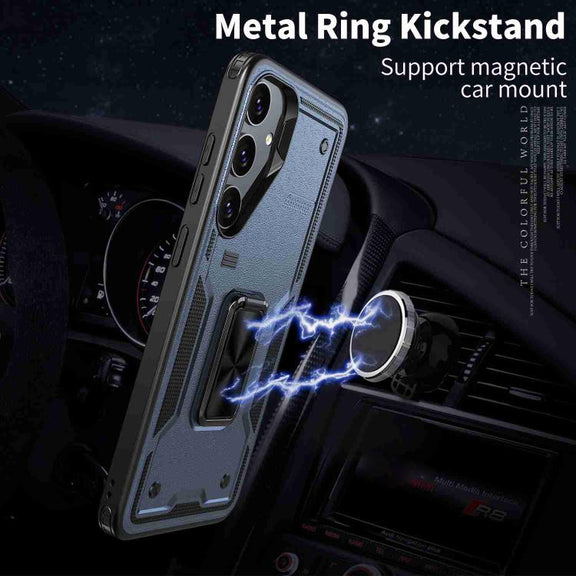 For Samsung Galaxy S25 5G Ring Holder PC Hybrid TPU Phone Case(Navy Blue)