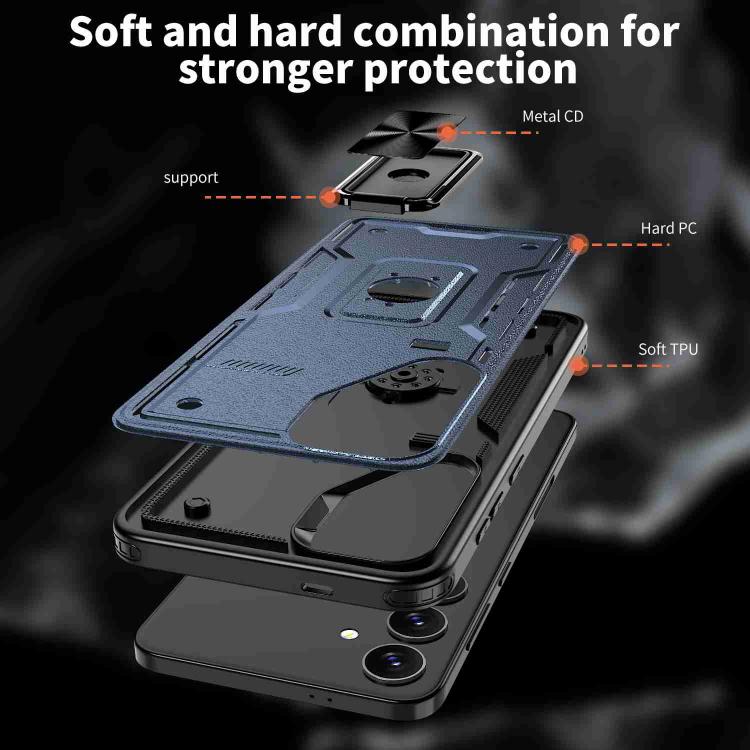For Samsung Galaxy S25 5G Ring Holder PC Hybrid TPU Phone Case(Navy Blue)