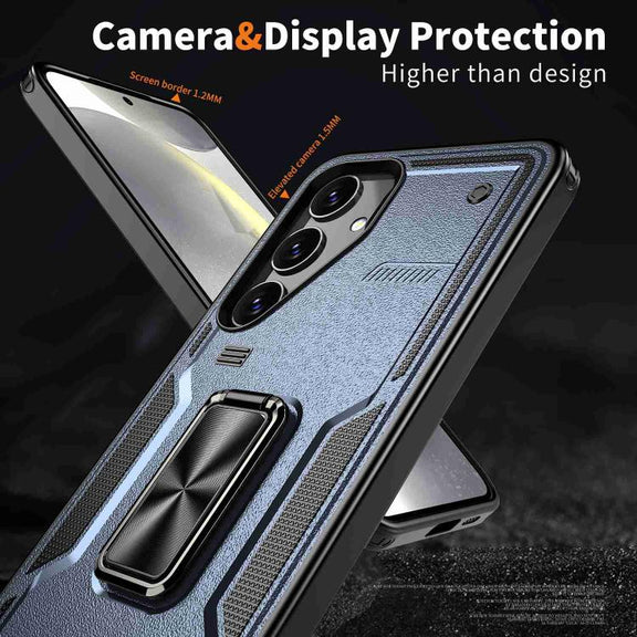 For Samsung Galaxy S25 5G Ring Holder PC Hybrid TPU Phone Case(Navy Blue)