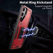 For Samsung Galaxy S25 5G Ring Holder PC Hybrid TPU Phone Case(Red)