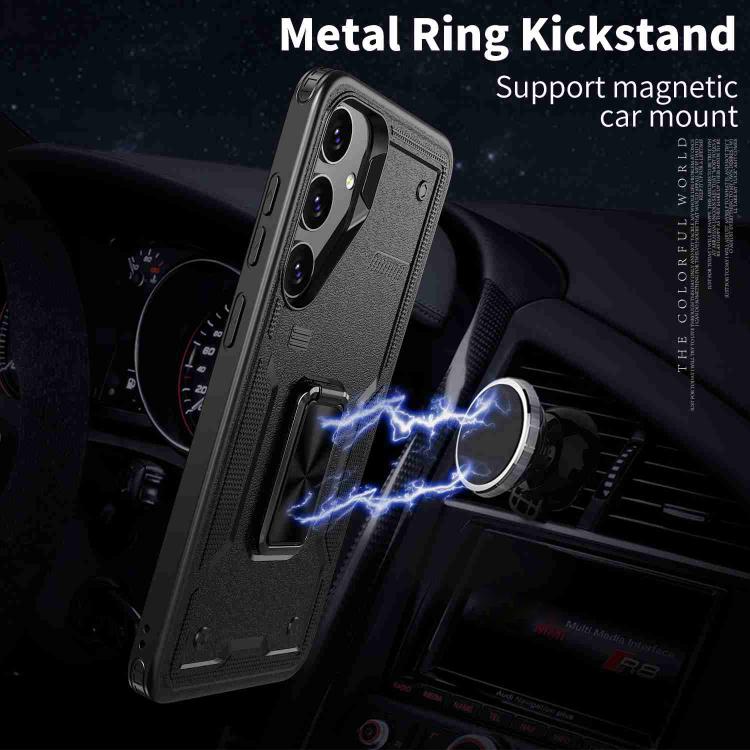 For Samsung Galaxy S25 5G Ring Holder PC Hybrid TPU Phone Case(Black)