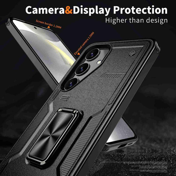 For Samsung Galaxy S25 5G Ring Holder PC Hybrid TPU Phone Case(Black)