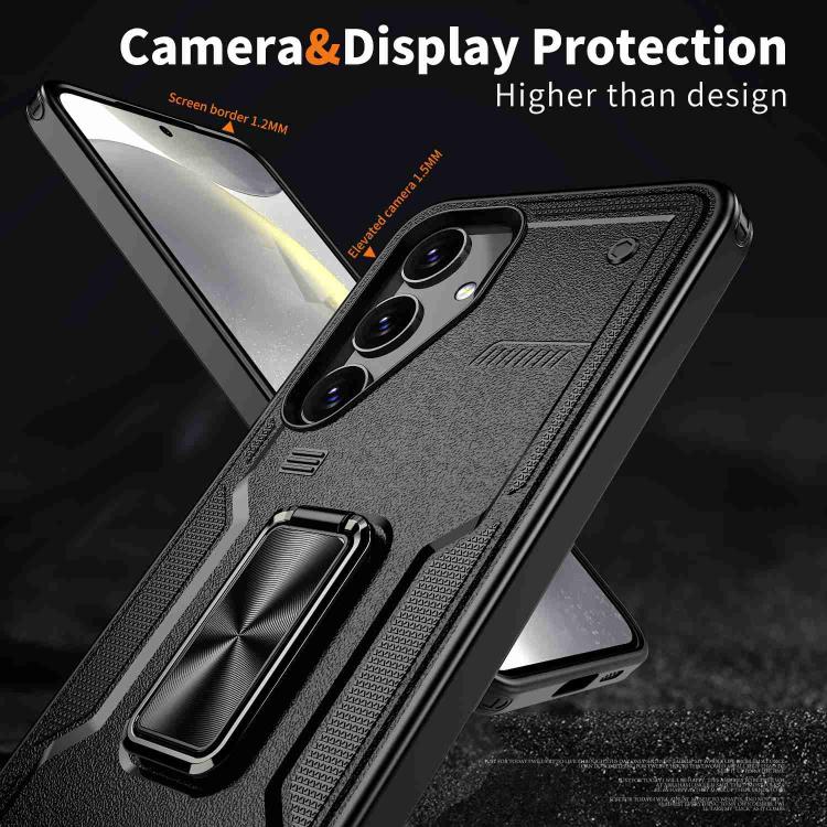 For Samsung Galaxy S25 5G Ring Holder PC Hybrid TPU Phone Case(Black)
