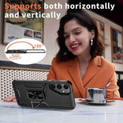 For Samsung Galaxy S25 5G Ring Holder PC Hybrid TPU Phone Case(Black)