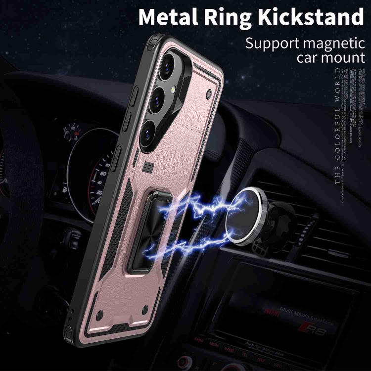 For Samsung Galaxy S25 5G Ring Holder PC Hybrid TPU Phone Case(Rose Gold)