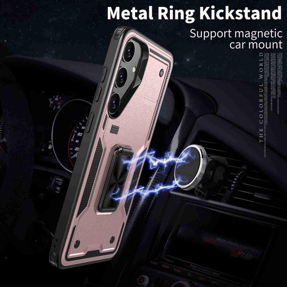 For Samsung Galaxy S25 5G Ring Holder PC Hybrid TPU Phone Case(Rose Gold)