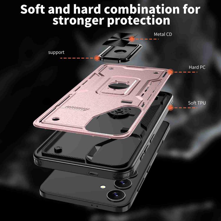 For Samsung Galaxy S25 5G Ring Holder PC Hybrid TPU Phone Case(Rose Gold)