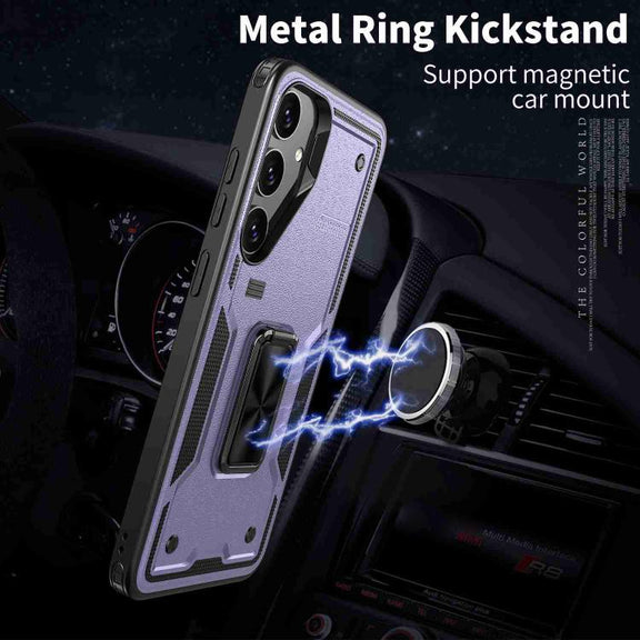 For Samsung Galaxy S25 5G Ring Holder PC Hybrid TPU Phone Case(Purple)