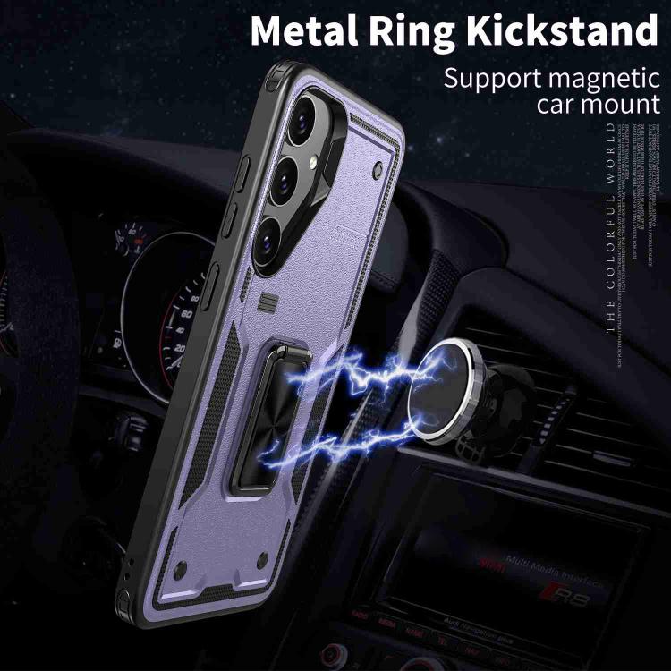 For Samsung Galaxy S25 5G Ring Holder PC Hybrid TPU Phone Case(Purple)