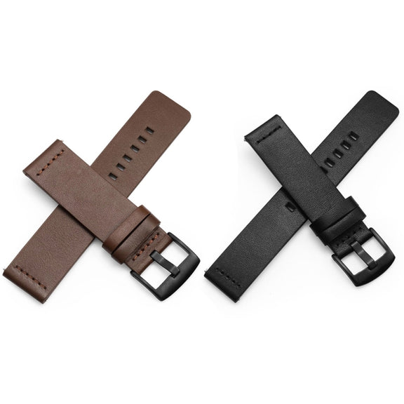 For Suunto 9 / Suunto 7 Steel Buckle 24mm Genuine Leather Watch Band(Black Silver)
