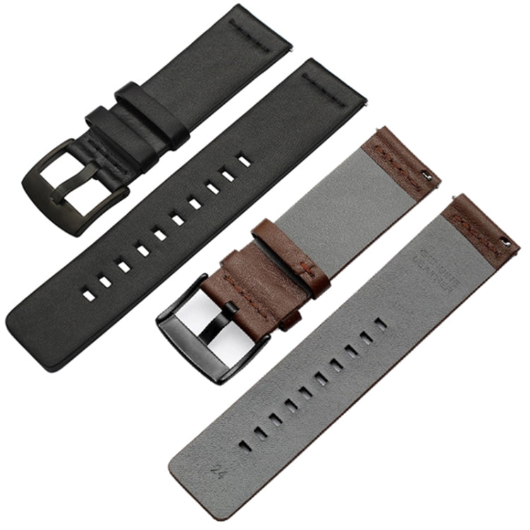 For Suunto 9 / Suunto 7 Steel Buckle 24mm Genuine Leather Watch Band(Black Silver)