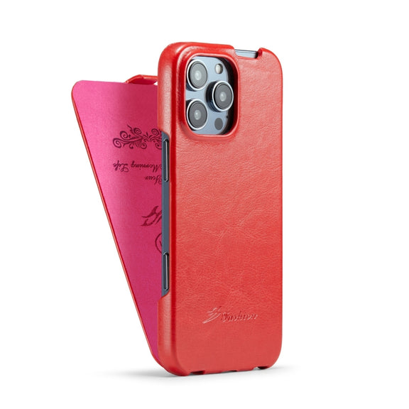 For iPhone 16 Pro Max Fierre Shann 64 Texture Vertical Flip PU Leather Phone Case(Red)