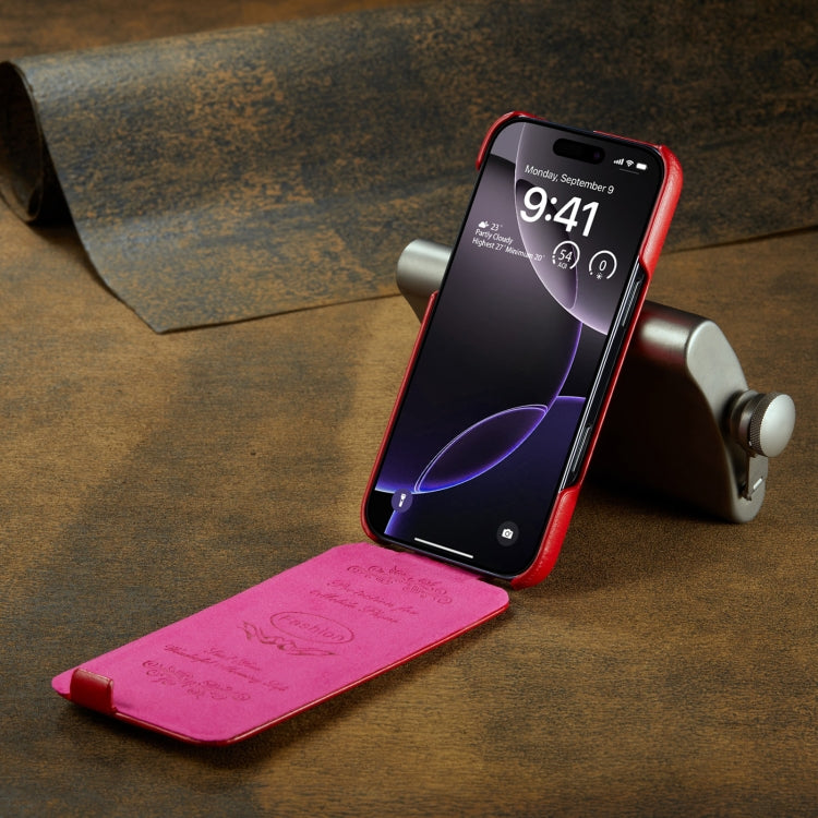 For iPhone 16 Pro Max Fierre Shann 64 Texture Vertical Flip PU Leather Phone Case(Red)