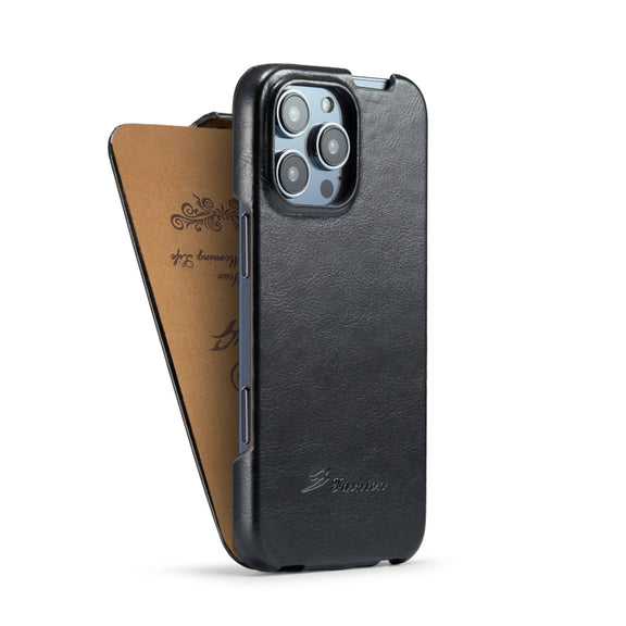 For iPhone 16 Pro Max Fierre Shann 64 Texture Vertical Flip PU Leather Phone Case(Black)