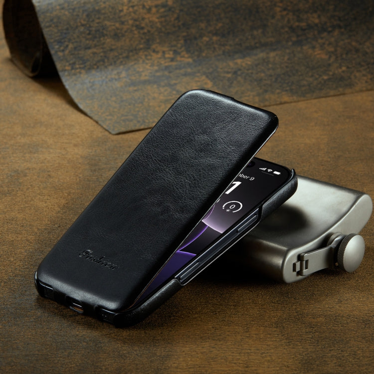 For iPhone 16 Pro Max Fierre Shann 64 Texture Vertical Flip PU Leather Phone Case(Black)