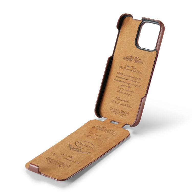 For iPhone 16 Pro Max Fierre Shann 64 Texture Vertical Flip PU Leather Phone Case(Brown)