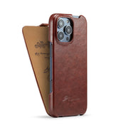 For iPhone 16 Pro Max Fierre Shann 64 Texture Vertical Flip PU Leather Phone Case(Brown)