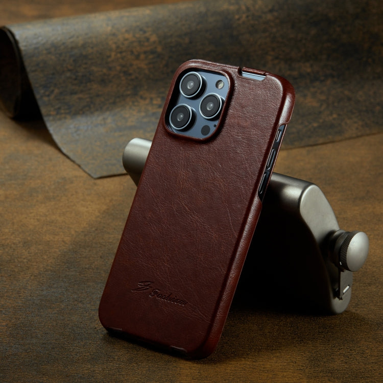 For iPhone 16 Pro Max Fierre Shann 64 Texture Vertical Flip PU Leather Phone Case(Brown)