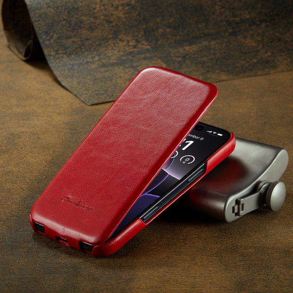 For iPhone 16 Pro Fierre Shann 64 Texture Vertical Flip PU Leather Phone Case(Red)