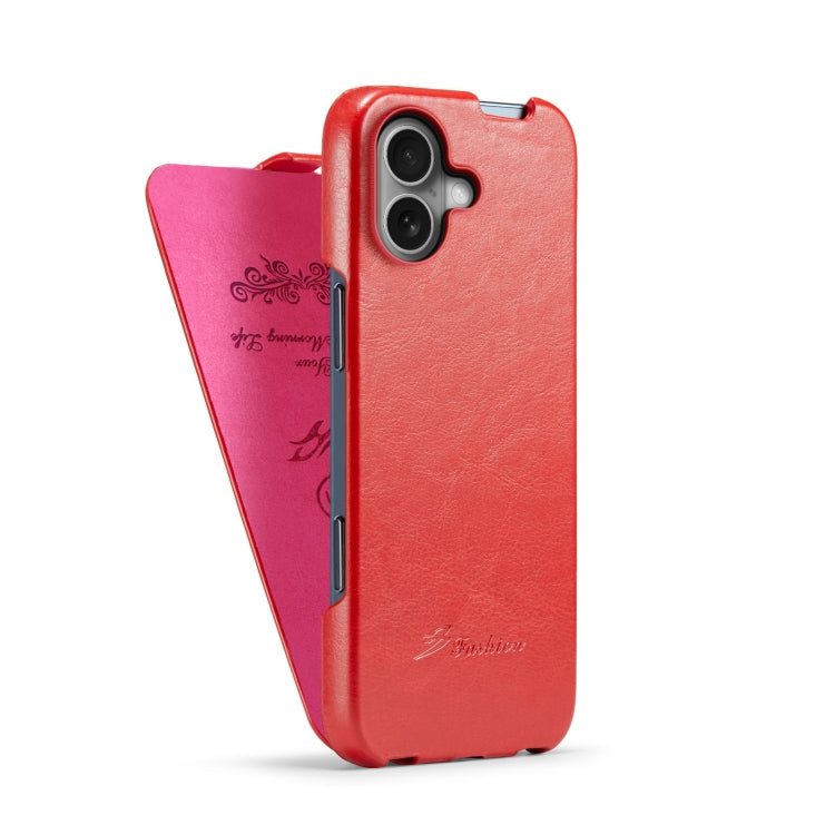 For iPhone 16 Plus Fierre Shann 64 Texture Vertical Flip PU Leather Phone Case(Red)