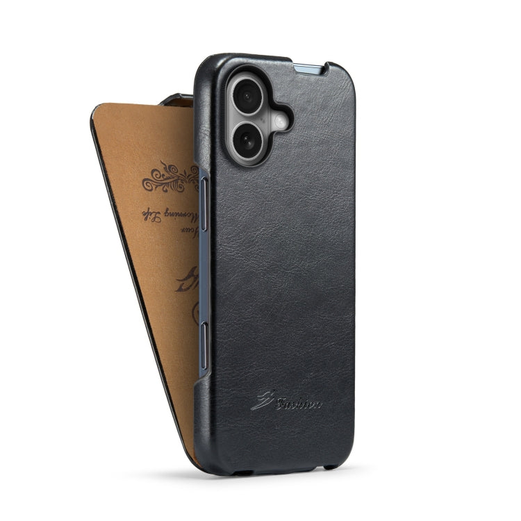 For iPhone 16 Plus Fierre Shann 64 Texture Vertical Flip PU Leather Phone Case(Black)