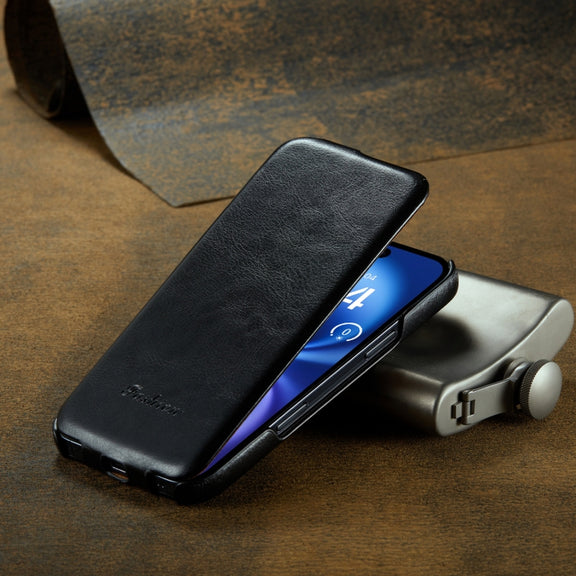 For iPhone 16 Plus Fierre Shann 64 Texture Vertical Flip PU Leather Phone Case(Black)