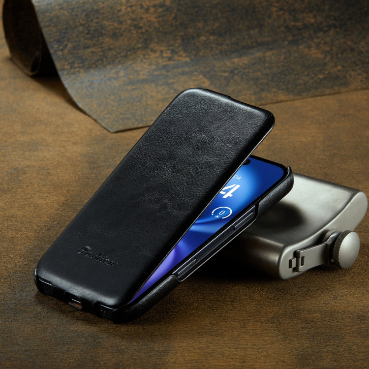 For iPhone 16 Plus Fierre Shann 64 Texture Vertical Flip PU Leather Phone Case(Black)