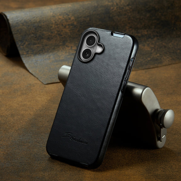 For iPhone 16 Plus Fierre Shann 64 Texture Vertical Flip PU Leather Phone Case(Black)