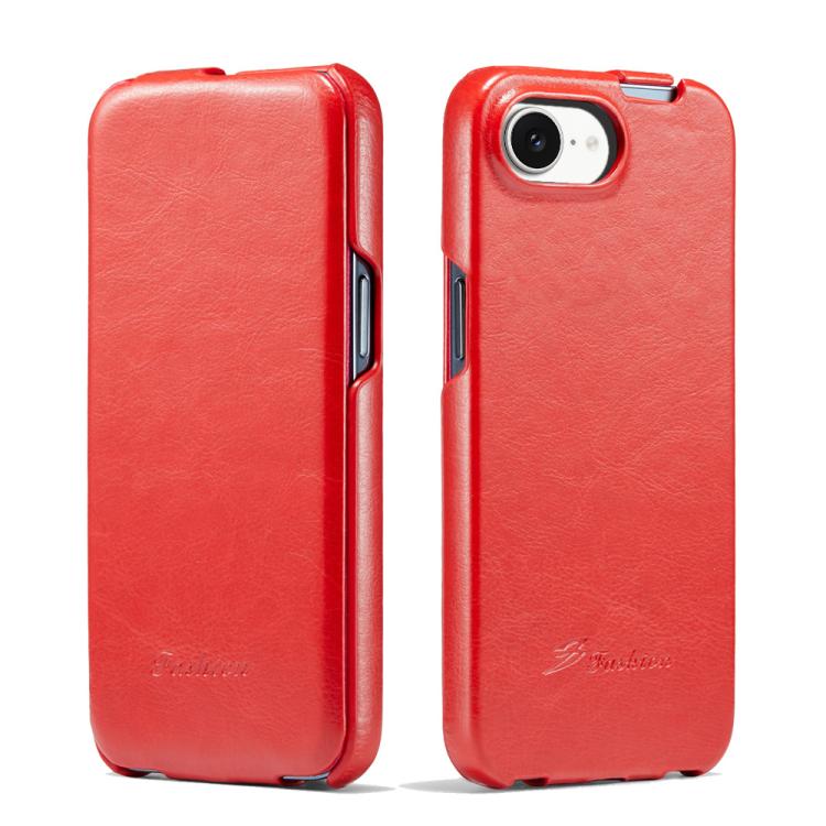 For iPhone 16e Fierre Shann 64 Texture Vertical Flip PU Leather Phone Case(Red)