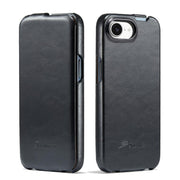 For iPhone 16e Fierre Shann 64 Texture Vertical Flip PU Leather Phone Case(Black)