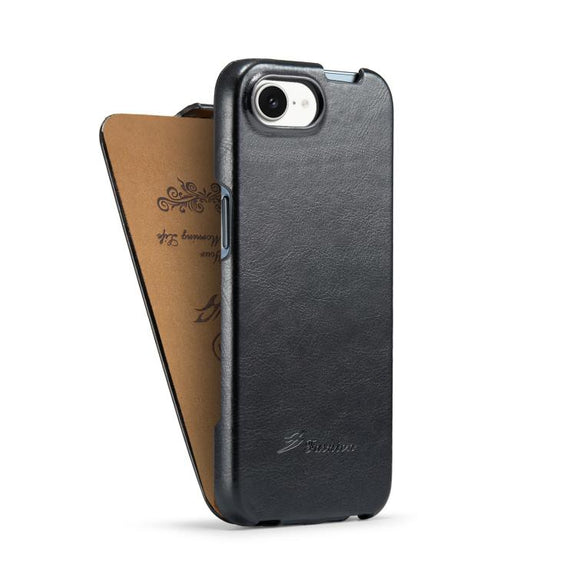 For iPhone 16e Fierre Shann 64 Texture Vertical Flip PU Leather Phone Case(Black)
