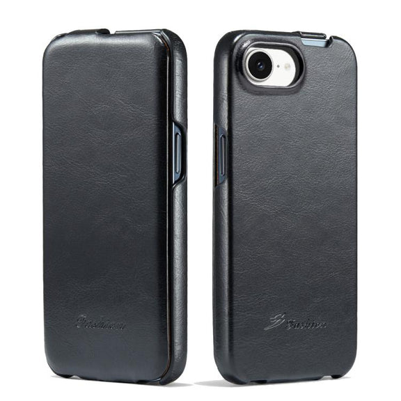 For iPhone 16e Fierre Shann 64 Texture Vertical Flip PU Leather Phone Case(Black)