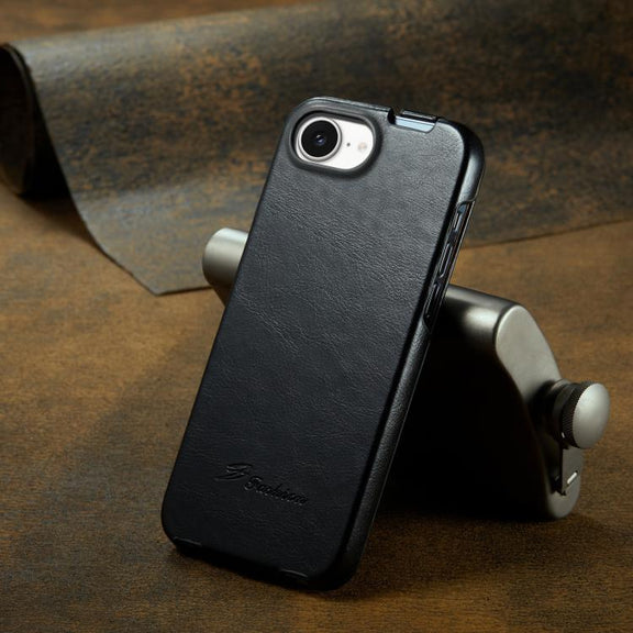 For iPhone 16e Fierre Shann 64 Texture Vertical Flip PU Leather Phone Case(Black)