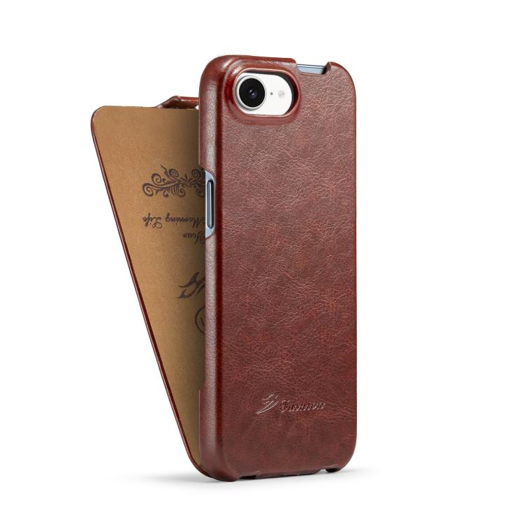 For iPhone 16e Fierre Shann 64 Texture Vertical Flip PU Leather Phone Case(Brown)