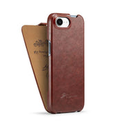 For iPhone 16e Fierre Shann 64 Texture Vertical Flip PU Leather Phone Case(Brown)