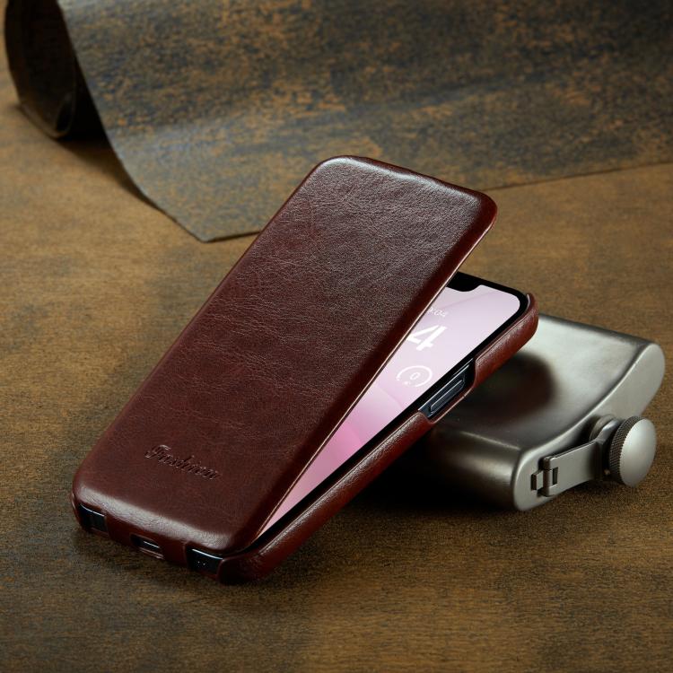 For iPhone 16e Fierre Shann 64 Texture Vertical Flip PU Leather Phone Case(Brown)