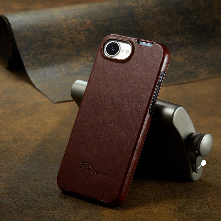 For iPhone 16e Fierre Shann 64 Texture Vertical Flip PU Leather Phone Case(Brown)