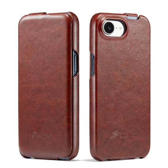 For iPhone 16e Fierre Shann 64 Texture Vertical Flip PU Leather Phone Case(Brown)