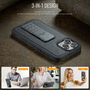 For iPhone 16 Pro Max Fierre Shann Oil Wax Cow Leather Holder Back Phone Case(Black)