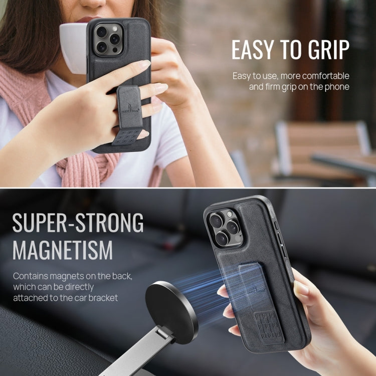 For iPhone 16 Pro Max Fierre Shann Oil Wax Cow Leather Holder Back Phone Case(Black)