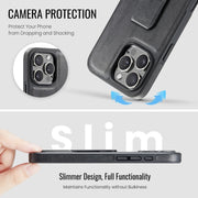 For iPhone 16 Pro Max Fierre Shann Oil Wax Cow Leather Holder Back Phone Case(Black)