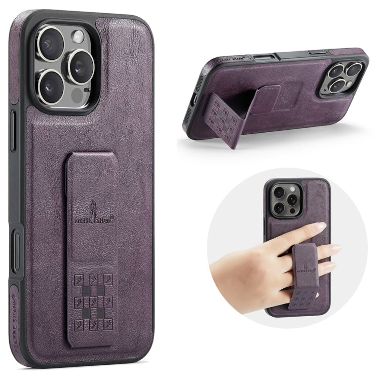 For iPhone 16 Pro Max Fierre Shann Oil Wax Cow Leather Holder Back Phone Case(Purple)