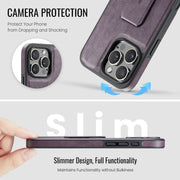 For iPhone 16 Pro Max Fierre Shann Oil Wax Cow Leather Holder Back Phone Case(Purple)