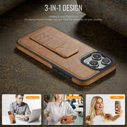For iPhone 16 Pro Max Fierre Shann Oil Wax Cow Leather Holder Back Phone Case(Brown)